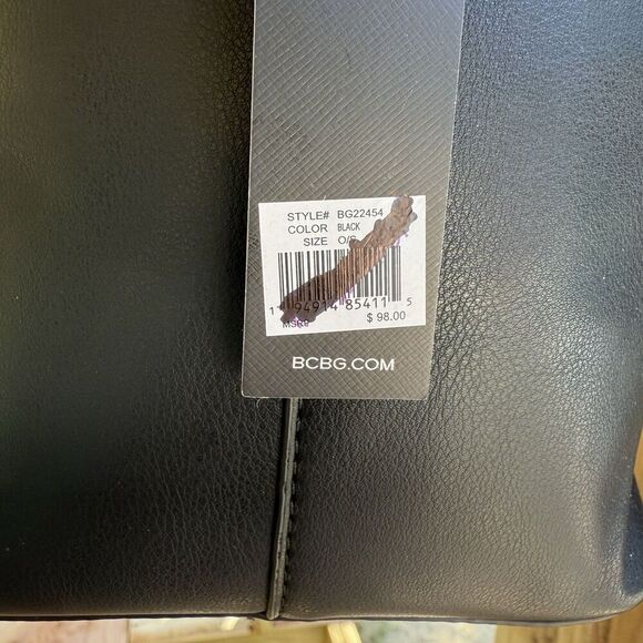 BCBG Maxazria Structured Bucket Bag Purse Black Asymmetrical Vegan Leather NWT - Picture 5 of 6